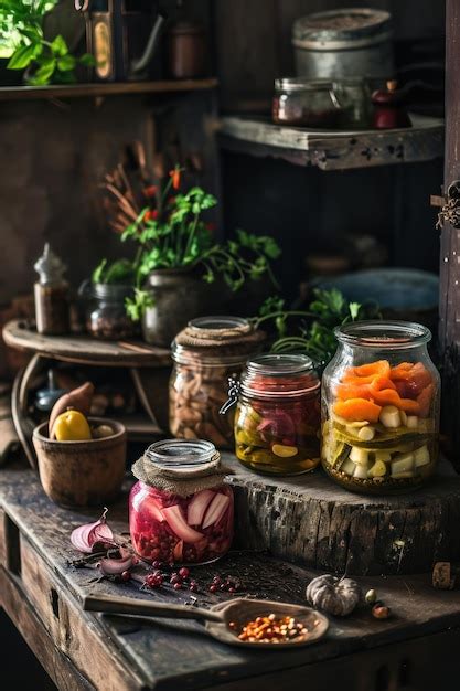 Premium Photo | Jar with different pickled vegetables