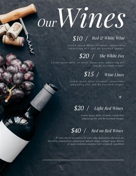 Wine Tasting Menu Template Database