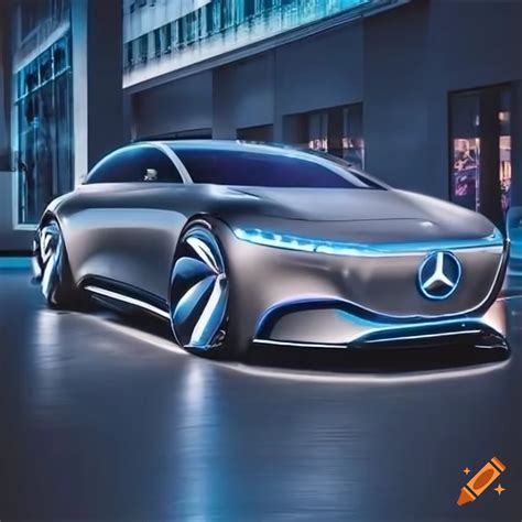 Futuristic Silver Mercedes Benz Eq Vision Neon City Luxury Sedan On Craiyon