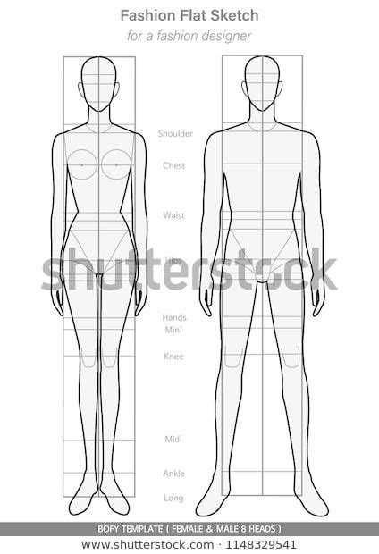 Shutterstock 컬렉션에서 Hd 화질의 Body Template Fashion Flat Sketches Technical