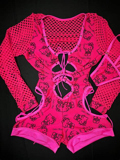 Hot Pink/Pink Kitty One-Piece Romper Lingerie Outfit - Leiajewelry