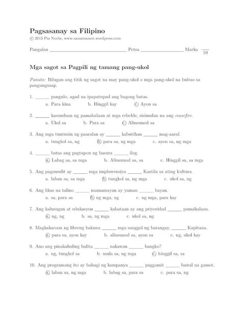 Pdf Pagsasanay Sa Filipino Samut Samot Free Printable