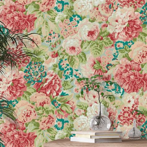 Rose Peony Wallpaper Blue Clay Carmen Lt By Sanderson