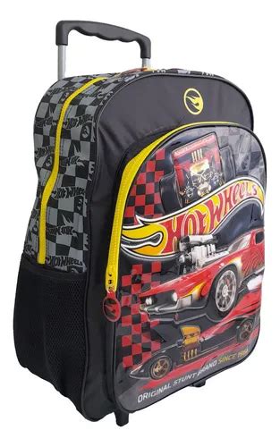 Mochila Escolar Pulgadas Con Carro Hot Wheels Color Negro