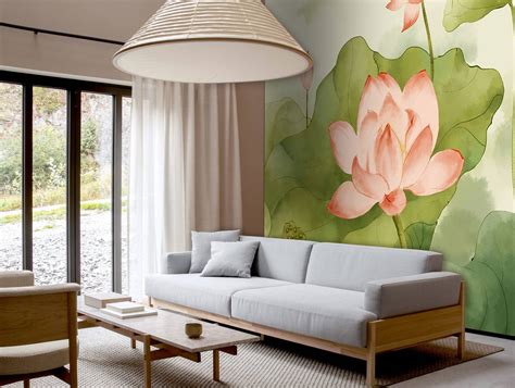 Watercolor Lotus Wall Mural Nouqoush