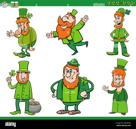 Cartoon illustration of Leprechaun characters on Saint Patrick Day set ...