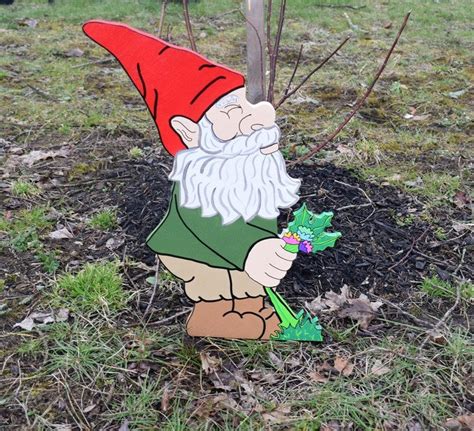 Wood Painted Garden Gnomes Yard Art Set Of 4 Garden Gnome Etsy