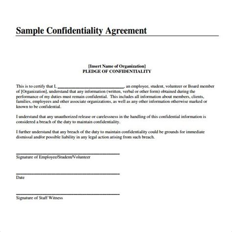 Confidentiality Agreement A4 Template Resume Samples