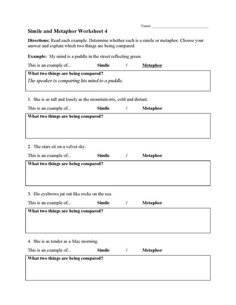 Simile Metaphor Worksheet 3rd Grade