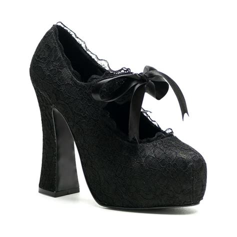 Demonia 5 Inch Chunky Heel Lace Platform Mary Janes Closed Toe Bow