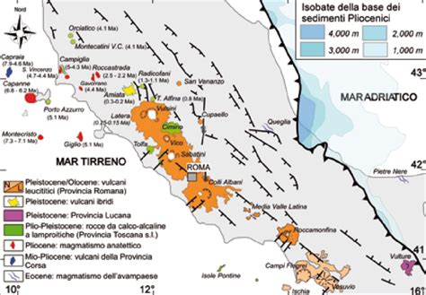 Distribuzione Delle Rocce Vulcaniche Ed Intrusive Nell Italia Centro