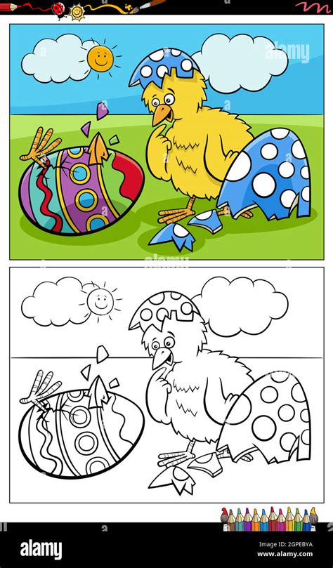 Dessin Anim Poussin De P Ques Clos De La Page De Livre De Coloriage D