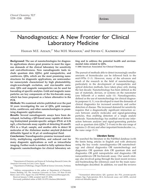 (PDF) Nanodiagnostics: A New Frontier for Clinical Laboratory Medicine