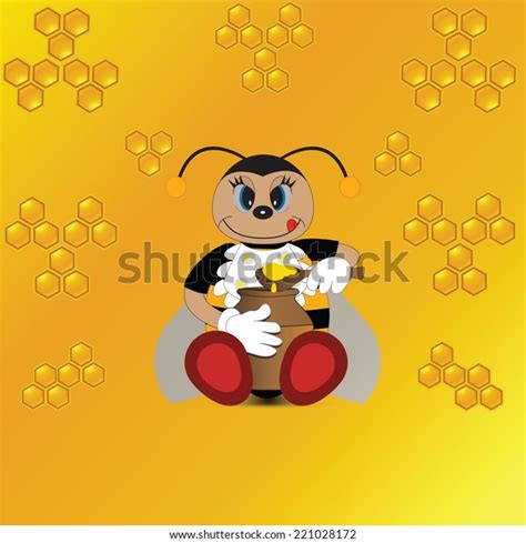 Illustration Cute Bee Eating Honey Stock Vector Royalty Free