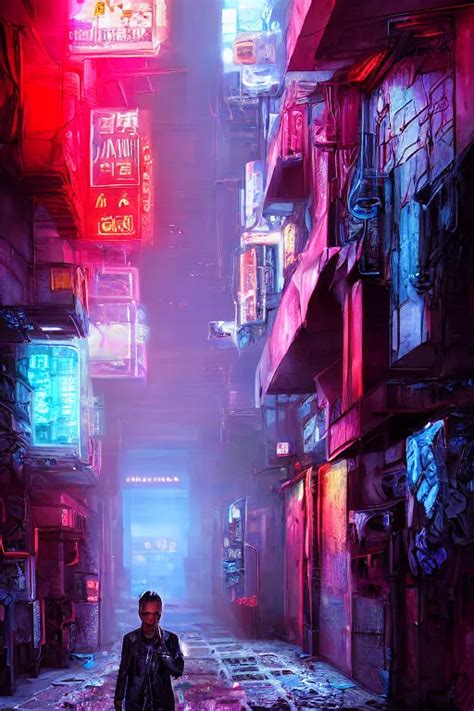 Fantasy Cityscape Alleyway Digital Portrait Painting Stable