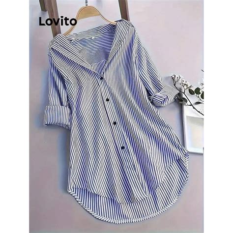 Lovito Women Casual Striped Button Front Pattern Blouse LBL14223