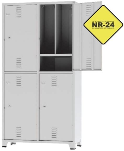 Roupeiro de Aço Insalubre 4 Portas c Sapateira c Fechadura Chapa 22