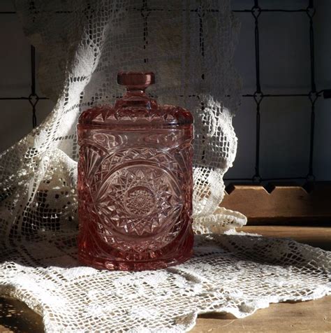 Gorgeous Vintage Pink Cut Glass Jar With Lid Biscuit Cookie Etsy Glass Jars With Lids Glass