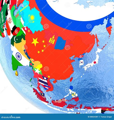 Australasia On Political Globe With Flags Stock Illustration