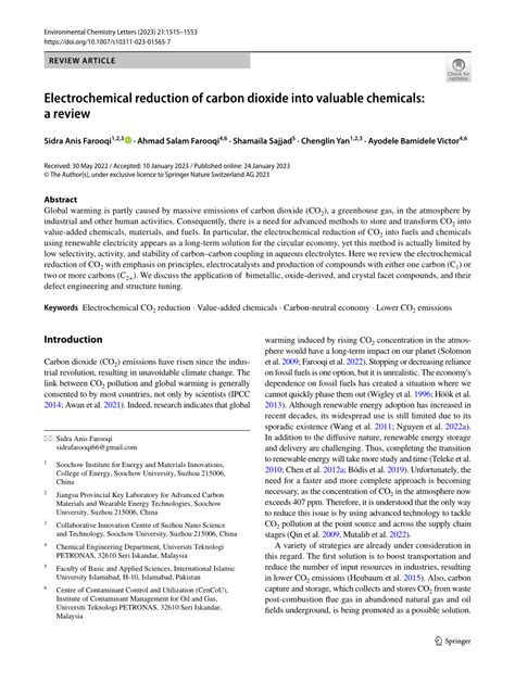 Pdf Electrochemical Reduction Of Carbon Dioxide Into Valuable