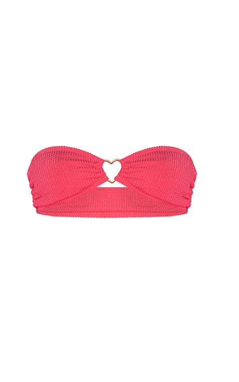 Pink Crinkle Heart Trim Bandeau Bikini Top Prettylittlething