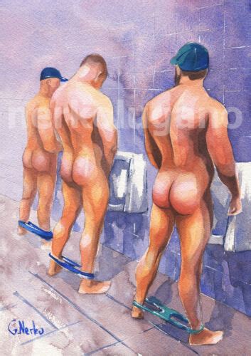 Print Of Original Art Work Watercolor Painting Gay Male Nude Public