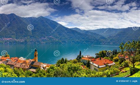 View From The Town Of Carate Urio On Lake Como Stock Image Image Of