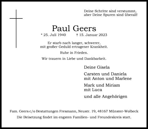 Traueranzeigen Von Paul Geers Trauer Ms