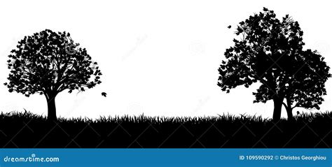 Silhouette Park Or Field And Trees Stock Vector Illustration Of