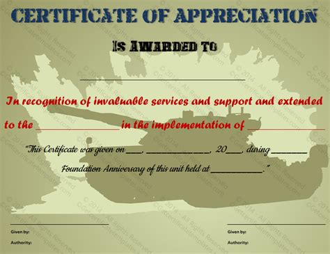 Certificate of Appreciation Template for Military