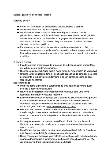 Estado Governo E Sociedade Bobbio Estado Governo E Sociedade