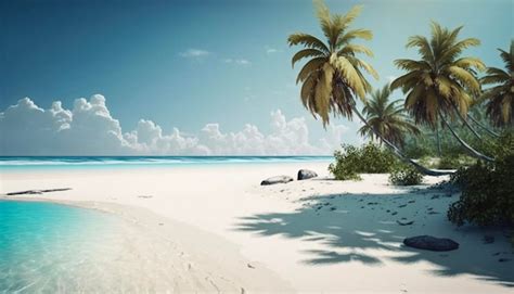 Plage Blanche De Paysage Réaliste Avec Une Mer Calme Et Un Soleil