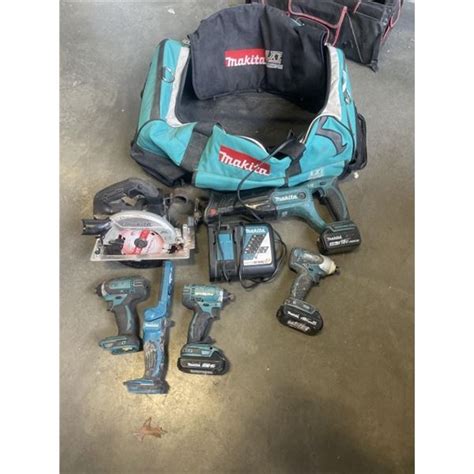 Makita 6pc 18volt Tool Set With 3 Batteries And Charger In Makita Tool Bag Tested Working