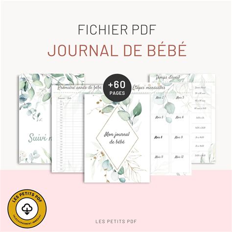 Journal de bébé à imprimer déco feuille eucalyptus Organisation suivi