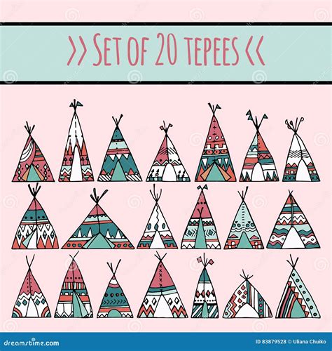 Set Of Colorful Tepees Stock Vector Illustration Of Sign