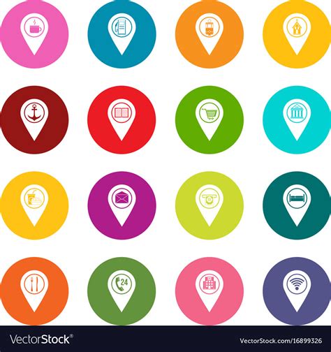 Points Of Interest Icons Many Colors Set Vector Image