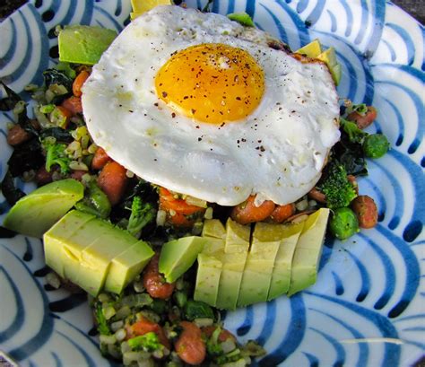 Albion Cooks Pinto Bean Avocado Broccoli Bowl Topped With A Fried Egg