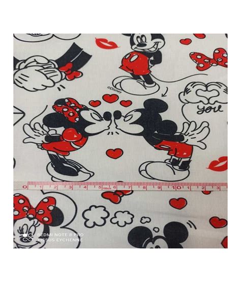 Tissu Coton Licence Mickey I Love You Minnie Oekotex Blanc