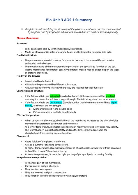 Unit 3 AOS1 Comprehensive Notes For AOS1 Of Unit 3 Biology Bio Unit