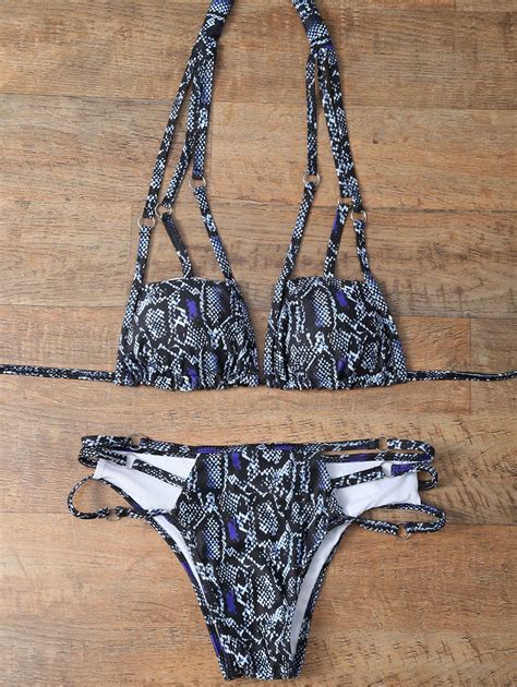 Off Snakeskin Strappy Bikini Set In Colormix Zaful