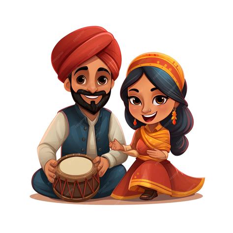 Premium Photo Happy Lohri With Cartoon Illustration Young Couple