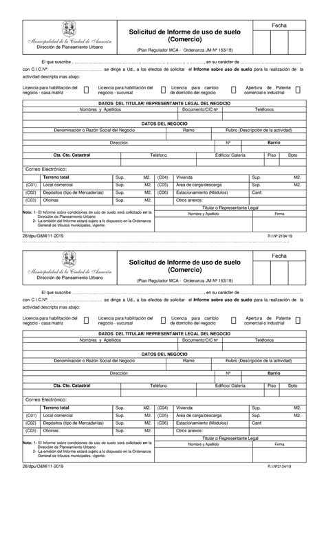 Solicitud Informe Uso Suelo Comercio Dirección De Planeamiento Urbano Solicitud De Informe De