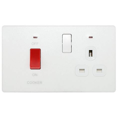 Bg Evolve Pearl White 45a Cooker Switch With Double Pole Switch And Led Pcdcl70w Rs Electrical