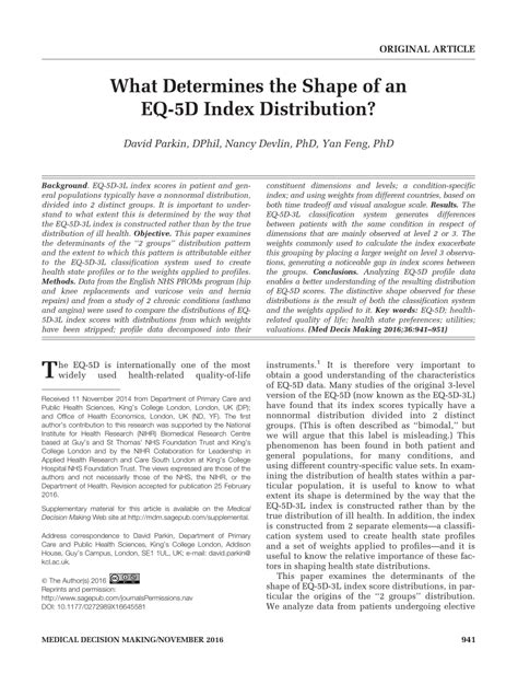 Pdf What Determines The Shape Of An Eq 5d Index Distribution