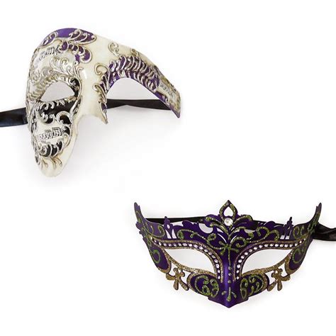 Matching Purple Musical Glitter Venetian Couple Masquerade Mask