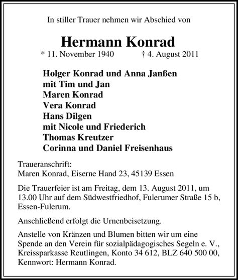 Traueranzeigen Von Hermann Konrad Trauer In Nrw De