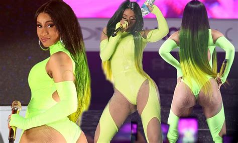 Cardi B Flaunts Her Curves In A Neon Thong Bodysuit As She Storms The