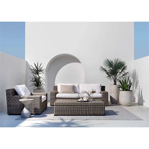 Abaco Resin Wicker 3 Piece L Shaped Outdoor Sectional Sofa With White Sand Sunbrella Cushions