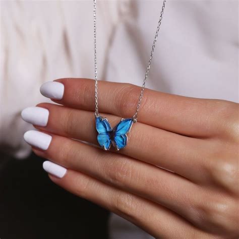 Sterling Silver Enameled Butterfly Necklace In Blue Colour Etsy