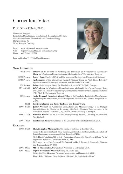 Pdf Curriculum Vitae Uni Stuttgart Curriculum Vitae Oliver Rohrle